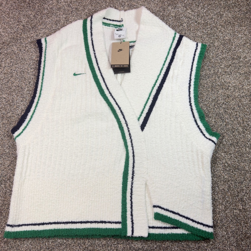 Nike Sportswear Oversized Sweater Vest Cream Green Varsity Stripe XS NEW Preppy